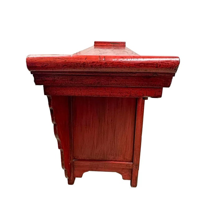 Early 20th Century Chinese Red Lacquered Altar Cabinet, Buffet Table, Sideboard For Sale - Image 11 of 12