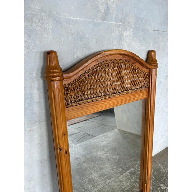 Large Mid-Century Modern Mirror in Bamboo and Pine For Sale - Image 5 of 6