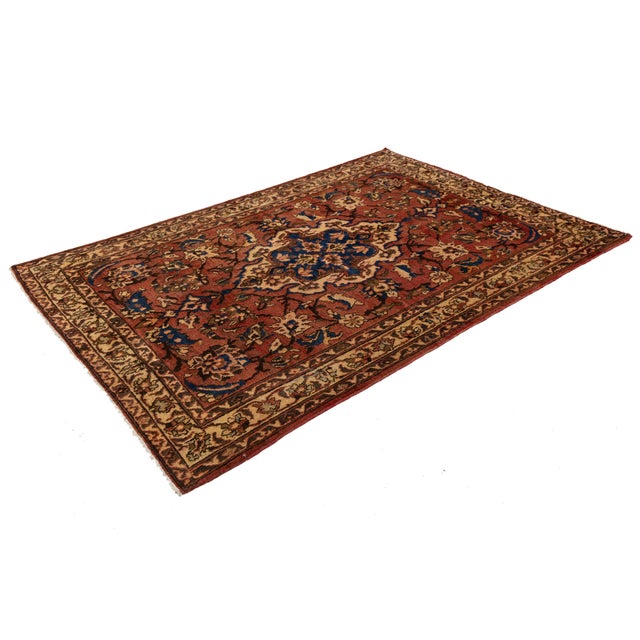 Mid-20th Century Vintage Turkish Anatolian Oushak Rug With Terracotta & Indigo Floral Medallion For Sale - Image 9 of 9