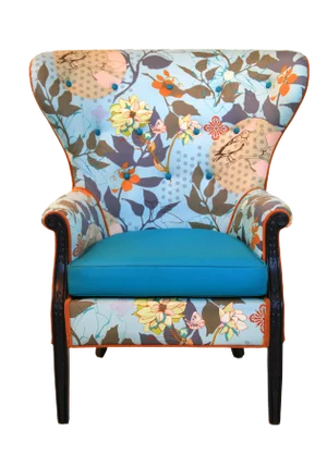 1960s Vintage Baby Blue Floral Wingback Accent Chair