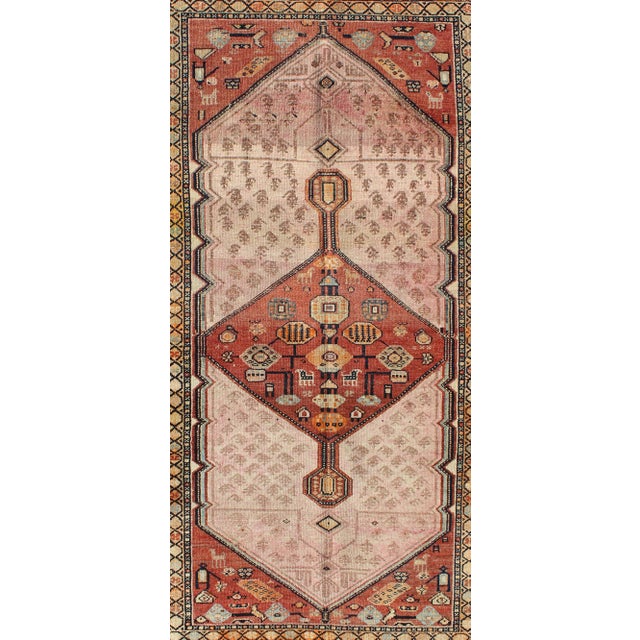 Antique Persian Serab Rug With Geometric Medallion Design in Tan and Pink 3'4"x6'3" For Sale In Atlanta - Image 6 of 8