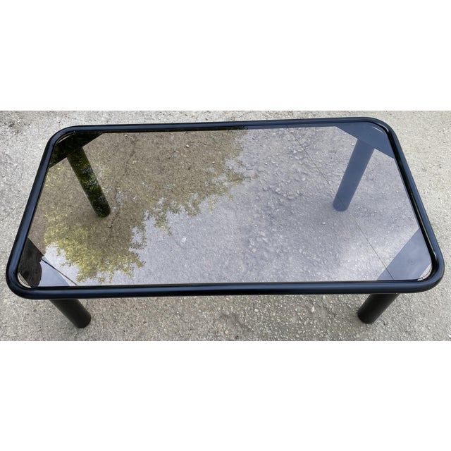 1980s Vintage Black Tubular Coffee Table with Smoked Glass Top by Yves Boutboul, 1980 For Sale - Image 5 of 18
