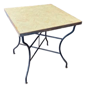Antique Mosaic Bistro Side Table With Herringbone Iridescent Tiles