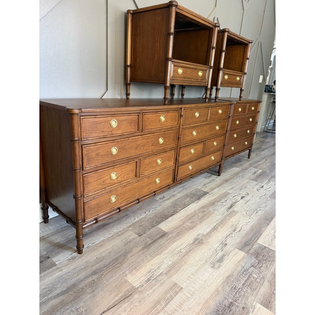 Professionally Restored Mid-Century National Mount Airy Faux Bamboo Bedroom Set - 4 Pieces For Sale - Image 13 of 17