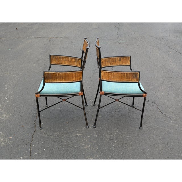 Vintage Wrought Iron and Bamboo Shaker Style Arm Chairs - A Pair For Sale - Image 4 of 11