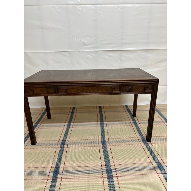 Burnt Umber Vintage Chinoiserie-Style Burl Wood Writing Desk by Baker For Sale - Image 8 of 11