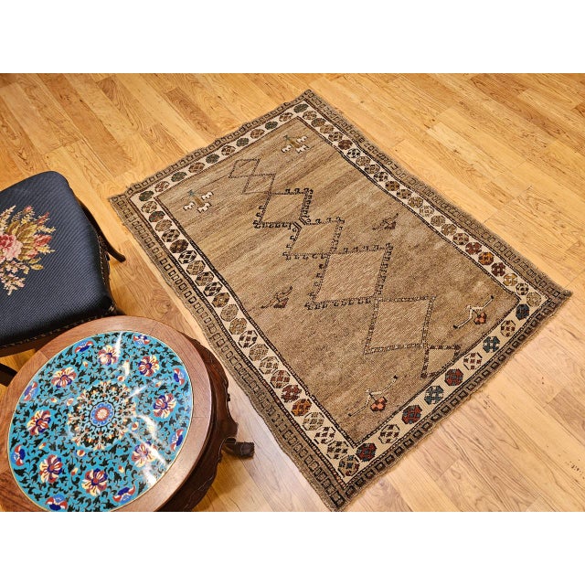 Vintage Kurdish Bidjar Tribal Rug, Hand-Knotted Wool, Geometric Pattern, Straw & Ivory, 4x5 For Sale - Image 9 of 17
