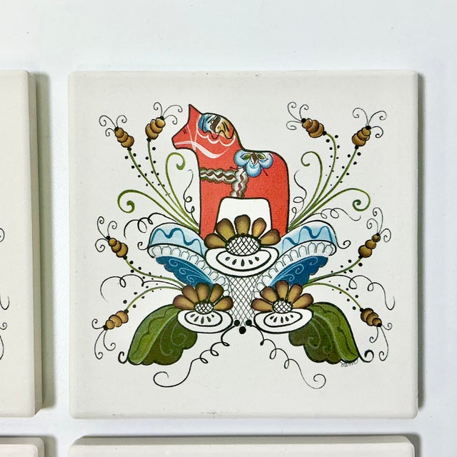 Late 20th C Swedish Gustavian Boho Chic Dala Horse Coasters - Set of 4 For Sale - Image 6 of 10