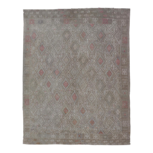 Vintage Turkish Kilim Rug in Muted Gray, Taupe, and Faded Red 4'4 X 5'9