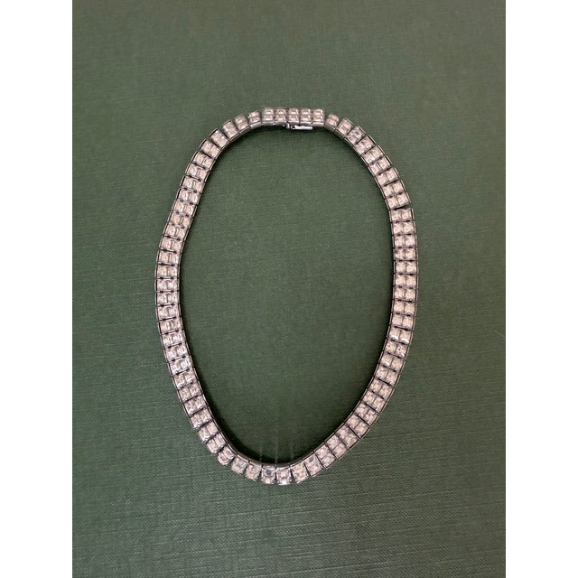 Metal Art Deco 1930’s Square Cut Crystal Line Chain Tennis Necklace For Sale - Image 7 of 8