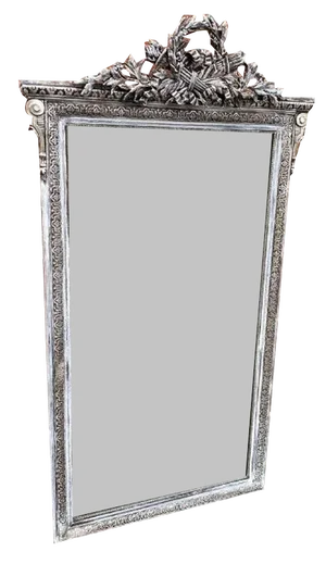 Large Antique 19th Century French Carved Wood & Gesso Mirror