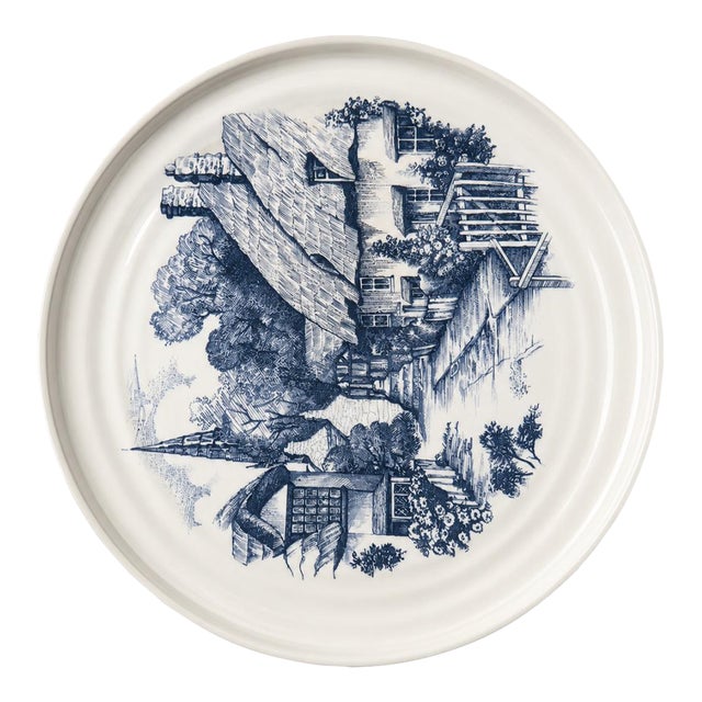 Vintage H&r Johnson England Blue & White Village Scene Ceramic Tile Trivet | 7.5” For Sale