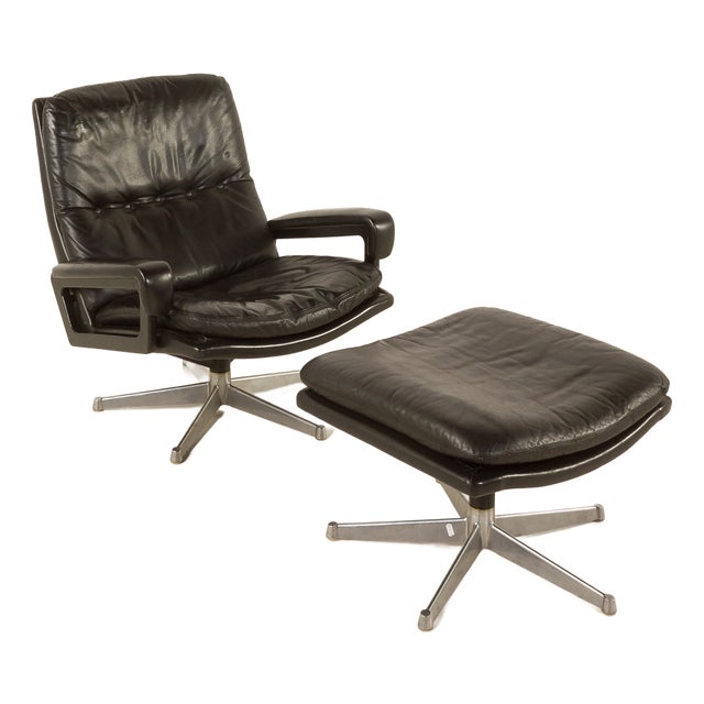 Vintage Lounge Chair with Ottoman by André Vandenbrouck for Strassle Model King, Switzerland, 1960s, Set of 2 For Sale