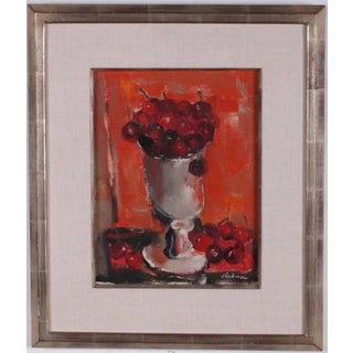 Pierre Jerome, Vibrant Bowl of Cherries Oil Painting by Pierre Jerome For Sale