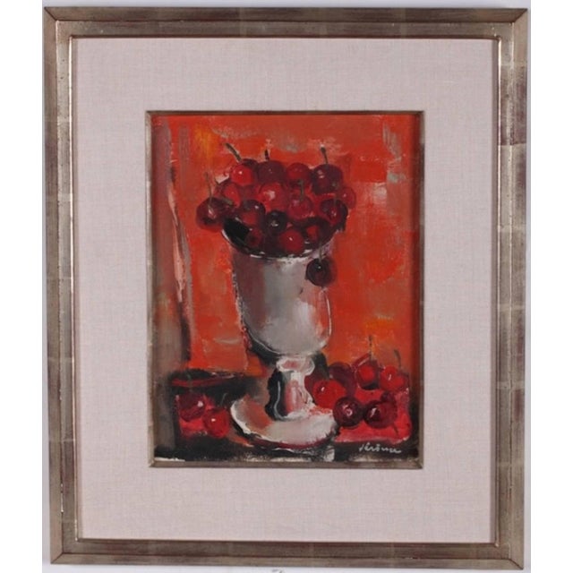 Pierre Jerome, Vibrant Bowl of Cherries Oil Painting by Pierre Jerome For Sale