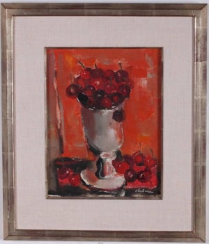Pierre Jerome, Vibrant Bowl of Cherries Oil Painting by Pierre Jerome
