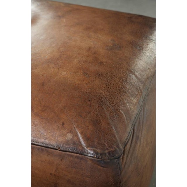 Brown Large Vintage Sheepskin Ottoman For Sale - Image 8 of 12