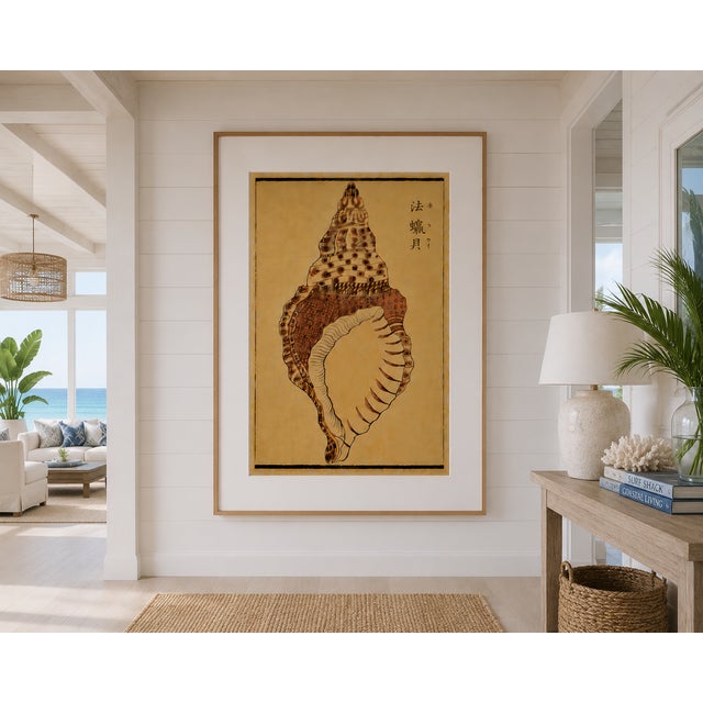 Vintage Japanese Shell, Woodblock Print Reproduction, 40" X 60" For Sale In Buffalo - Image 6 of 12