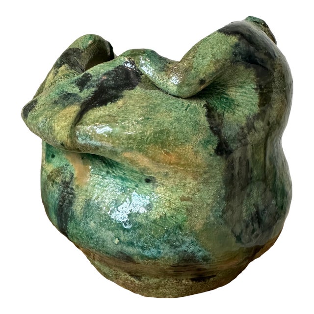 Vintage Handmade Green Chunky Brutalist Vase /Vessel For Sale