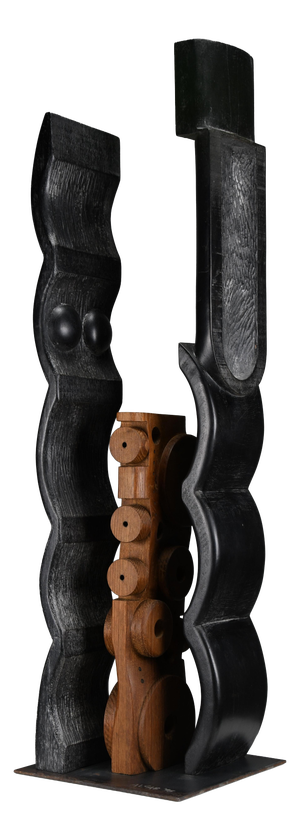 Alberto Cabiddu, Fratelli (Brothers) — Ebonized Wood Totemic Sculpture, 1998, Oak and Wood