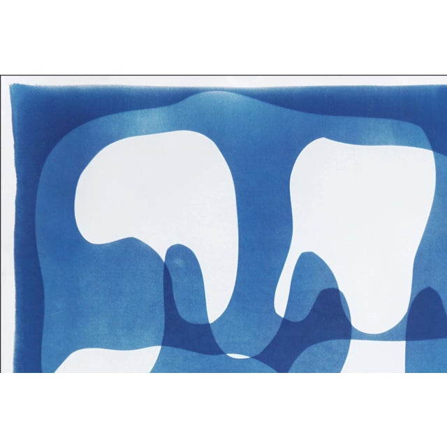 Paper 2025, Melting Curves, Abstract Floating Shapes in Blue Tones, MOnotype Cyanotype on Watercolor Paper by Kind of Cyan For Sale - Image 7 of 8