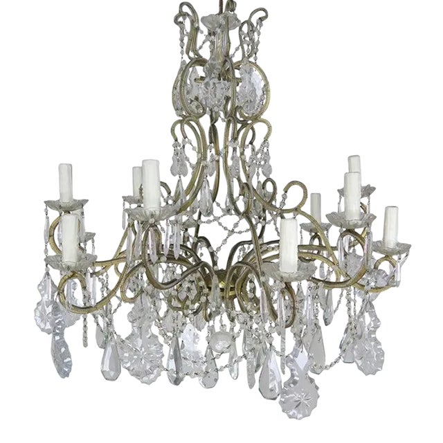 10-Light French Louis XV Style Crystal Beaded Chandelier, Circa 1930s For Sale