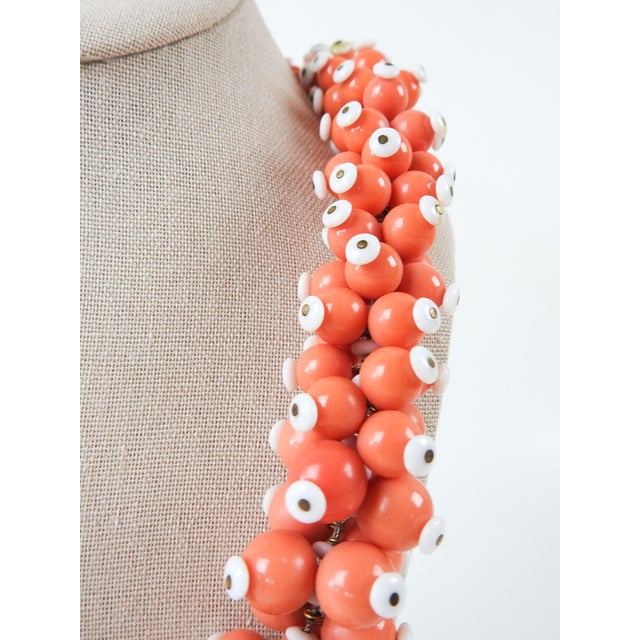 Mid 20th Century Handmade Salmon & White Beaded Statement Necklace For Sale - Image 4 of 6
