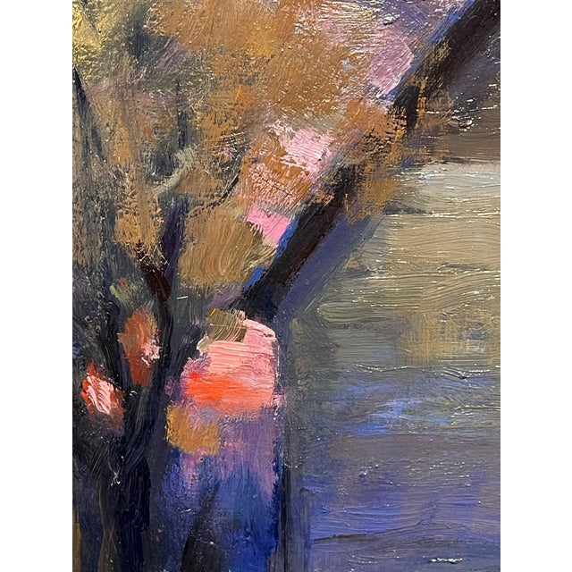 Early 21st Century Hilltop Debut by Seth Winegar | Oil on Board Landscape with a house and trees at sunset For Sale - Image 5 of 5