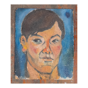 Mid-Century Modern Portrait Painting of a Man, Oil on Plywood