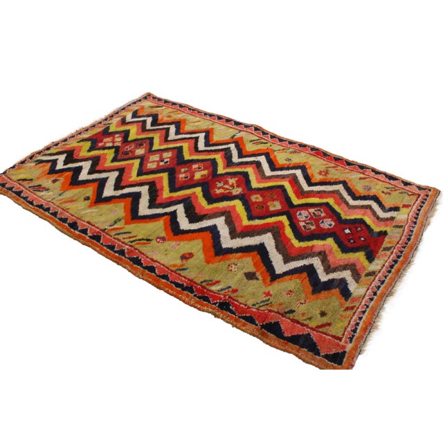 Transitional Antique Gabbeh Red and Green Wool Persian Rug For Sale - Image 3 of 6
