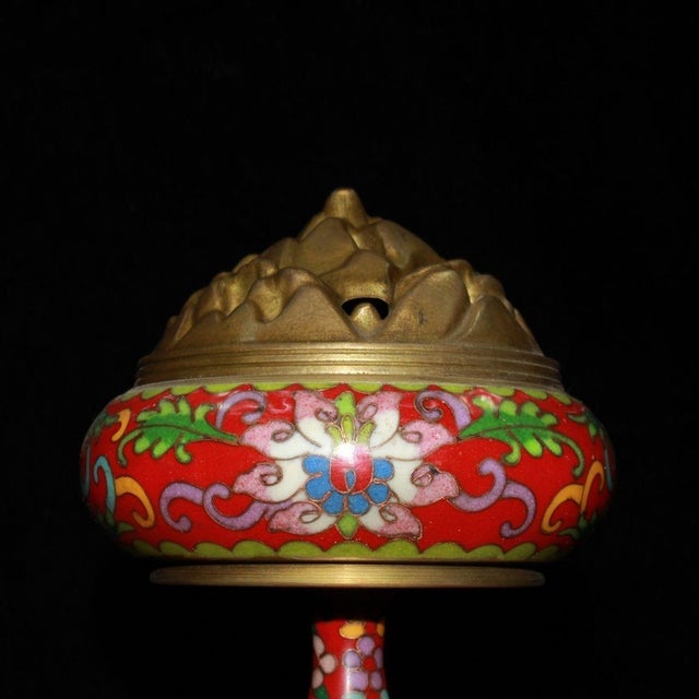Late 19th Century Cloisonné Enamel Censer With Mountain Lid, 990g For Sale - Image 4 of 9