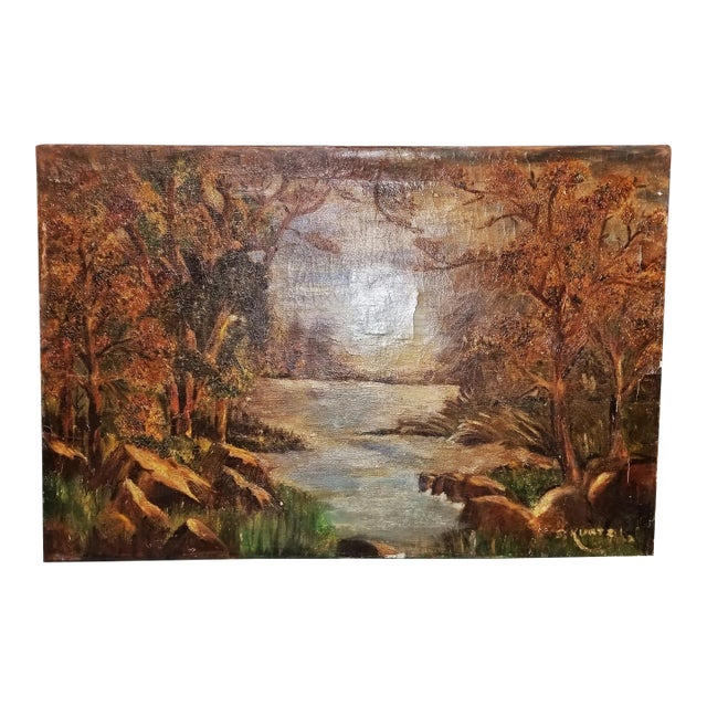 Antique Winter Scene Oil Painting, S. Kurtz For Sale