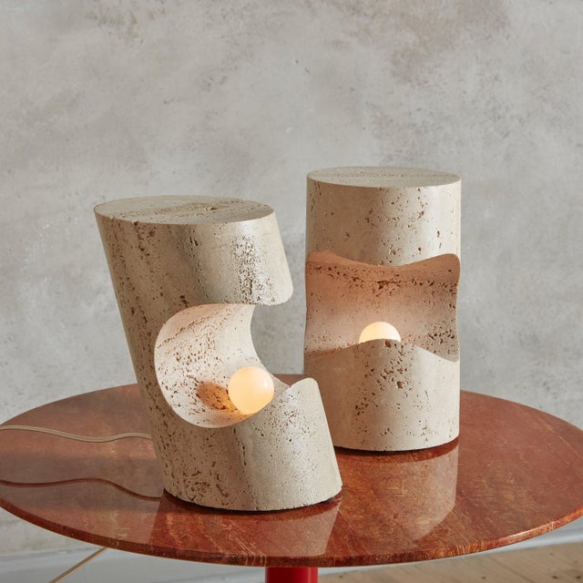 1970s Travertine Table Lamp by Giuliano Cesari for Nucleo, Italy 1971 For Sale - Image 5 of 12