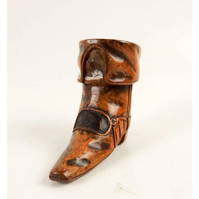Circa 1890's hand carved wood match striker and holder. In the shape of 17th Century syle boot, think 3 Muskateers. Buckle...