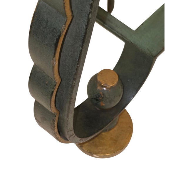 Celadon 1940's French Coffee Table -Green Patinated Iron & Gilt W/ Smoke Glass Top For Sale - Image 8 of 11