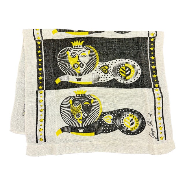 Mid-Century Era Georges Briard Lion Print Silkscreened Linen Tea Towel For Sale