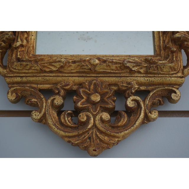 Gold Pair Italian Gilt Wood Gold Finish Decorative Wall Mirrors For Sale - Image 8 of 10
