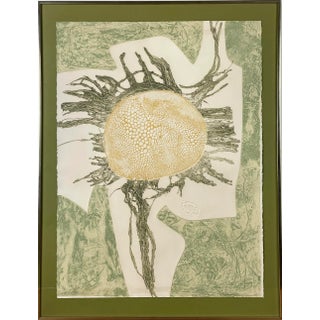 1970 “Sunflower” Collagraph Numbered #25/50 by Naomi Limont, Framed For Sale