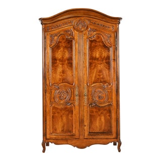Henredon French Provincial Louis Xv Burled Walnut Armoire Dresser For Sale