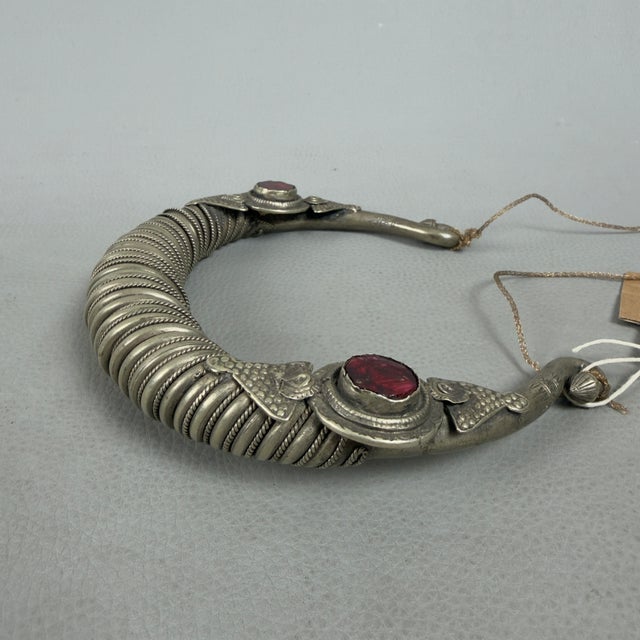 Torchon Necklace in Silver with Nomad Ethnic Red Glass For Sale - Image 5 of 11