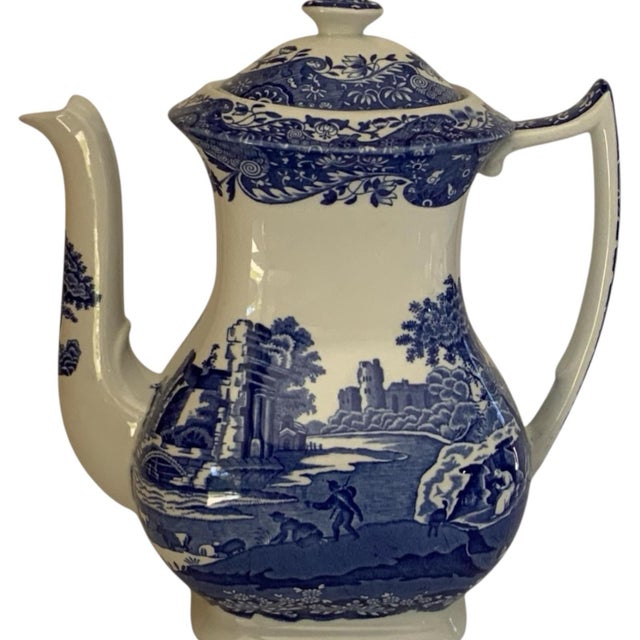 Vintage Authentic Spode Blue Italian Large Coffee Pot England For Sale In Palm Springs - Image 6 of 9