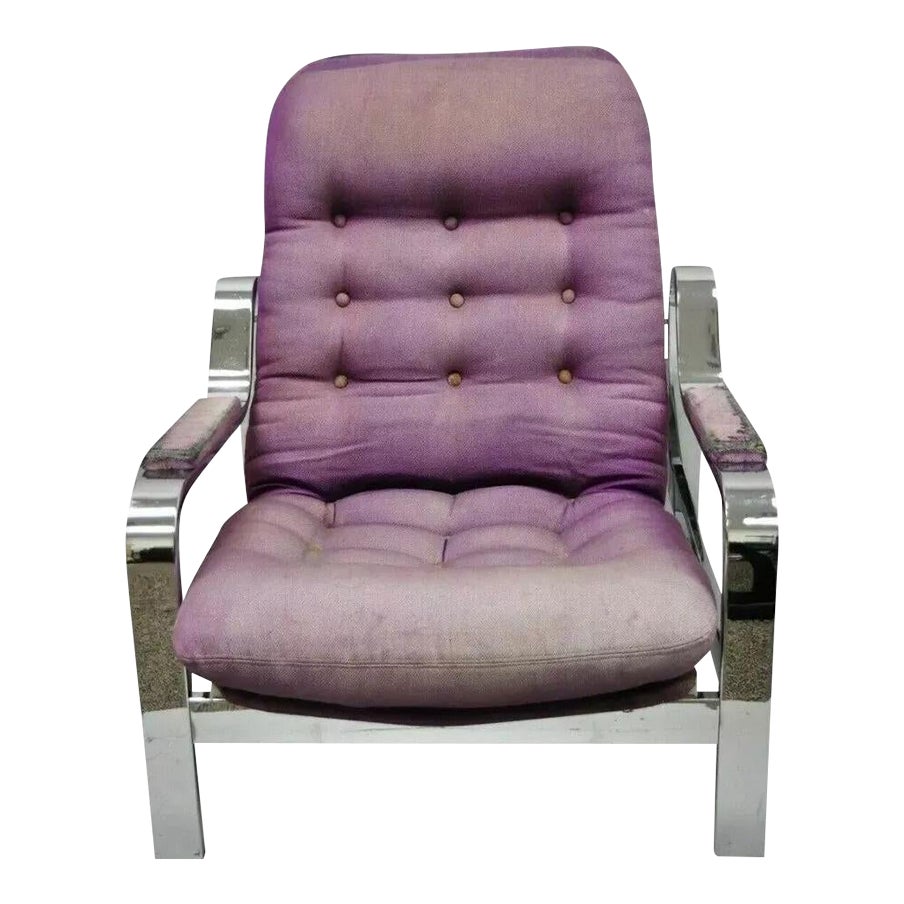 Mid 20th Century Selig Milo Baughman Style Chrome Recliner Reclining