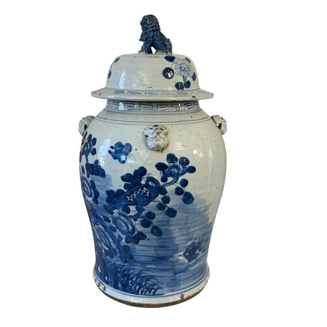 Ceramic Vintage Large Chinoiserie B & W Porcelain Ginger Jar W/Birds 24" H For Sale - Image 7 of 10