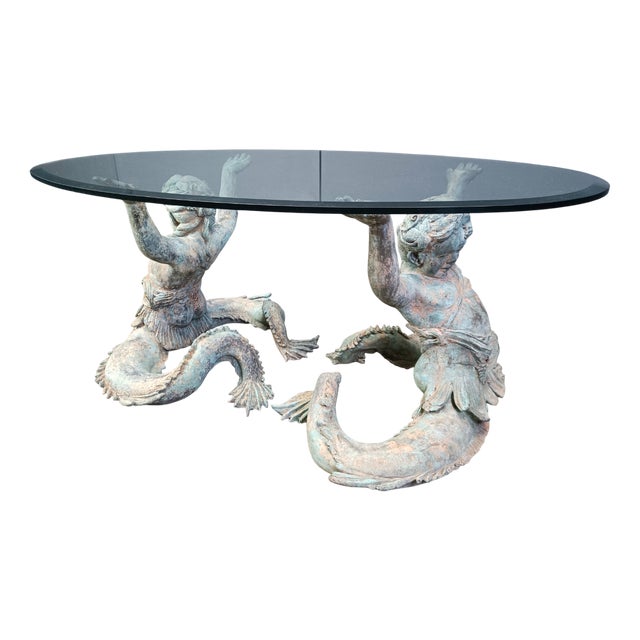 Vintage Bronze Putti Mermen Coffee Table, 1960s For Sale