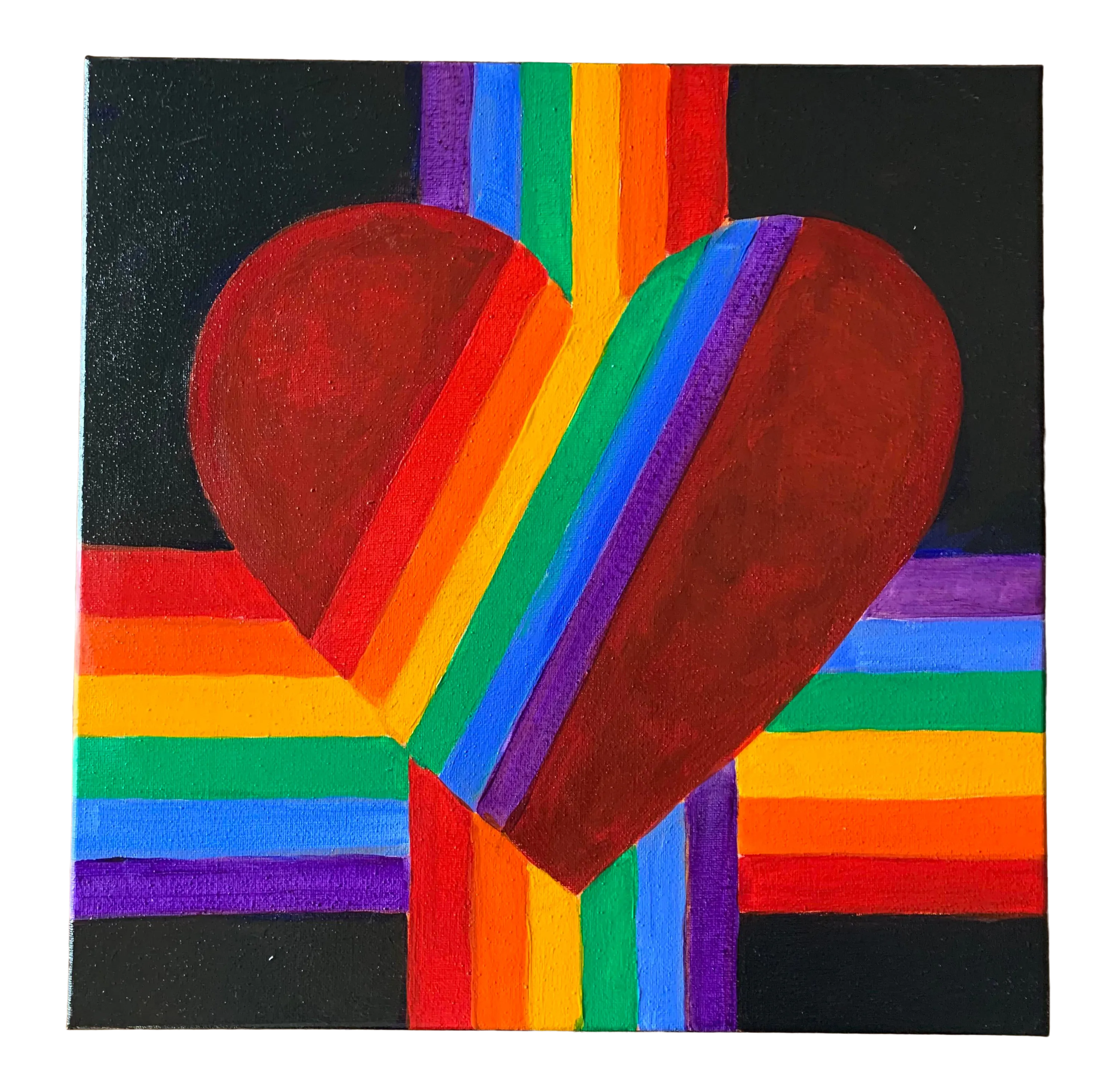 Contemporary Pop Art Heart and Rainbow Acrylic Painting on Canvas, image size:2989x2924