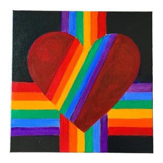 Contemporary Pop Art Heart and Rainbow Acrylic Painting on Canvas For Sale