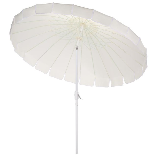 Metal Panza 9 Ft Crank Umbrella, Ivory/White Pole For Sale - Image 7 of 9