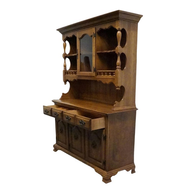 Keller Furniture Solid Maple Colonial Early American 54" Buffet W. Display Hutch For Sale - Image 9 of 15