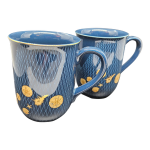 Set of Two Vintage Otagiri Japan Mug, Blue Ocean-Themed Design