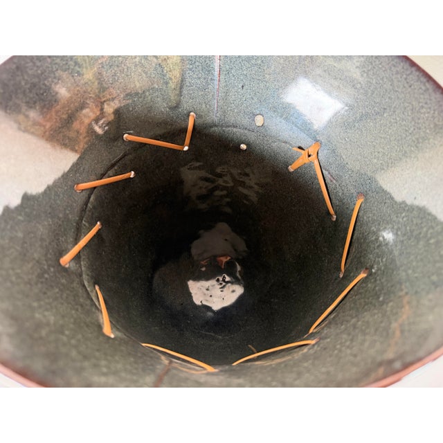 1980s Vintage Organic Studio Art Ceramic Vase With Natural Fiber Detail For Sale - Image 9 of 12